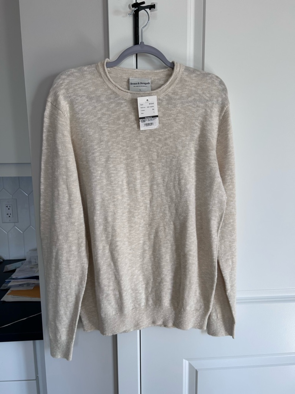 NWT Bruun & Stengade Kit Beige Knit Linen Blend Sweater Regular Fit Minimalist